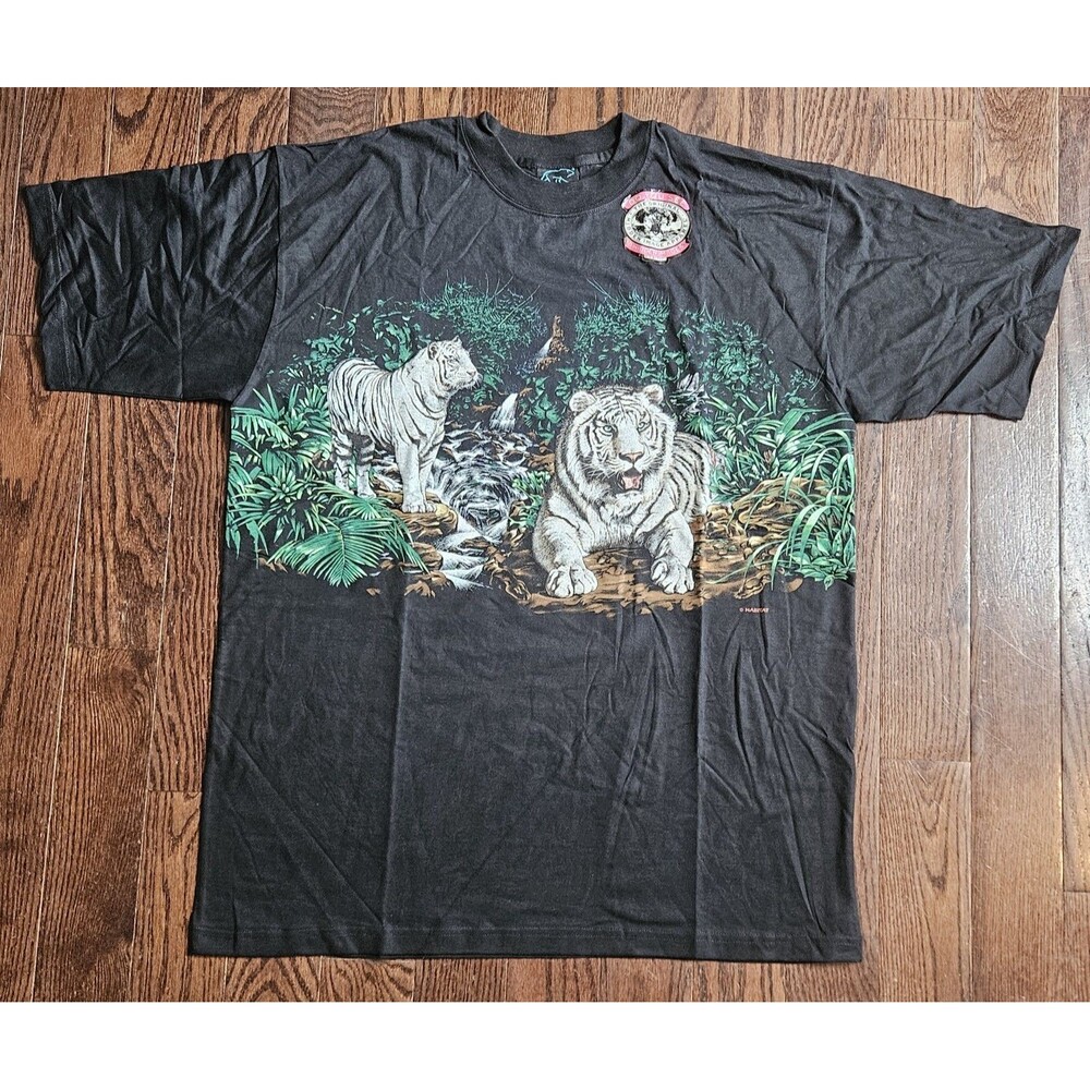 Vintage Tiger Habitat Mens Large 90s Y2K Retro Streetwear Hippie AOP Tee